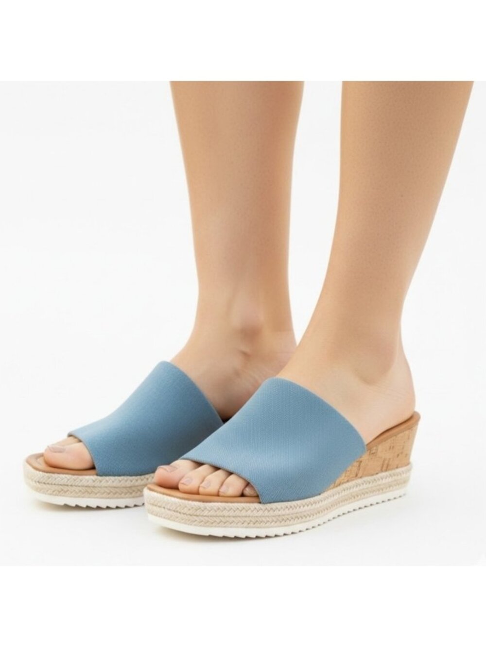 Steve Madden Blue Knit Slide Wedge Sandals Cork Espadrille Platform Shoes Size 9